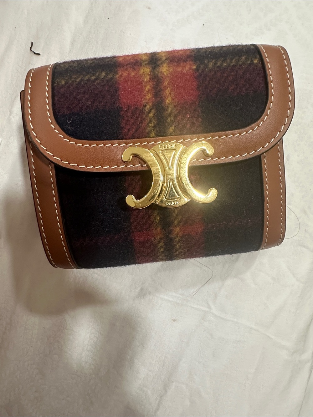 Celine Plaid Wool Mini Bag with Brown Leather & Gold Triomphe